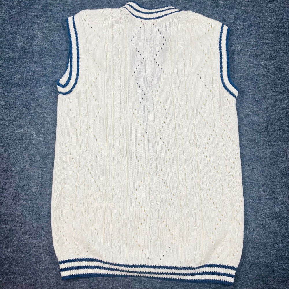 Pendleton Sophisticates Women Small Petite Cotton Knit Vest Cream Navy Blue USA - Picture 4 of 8